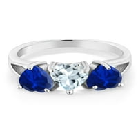 Gem Stone King Sterling Silver Sky Blue Aquamarine i plave boje stvorili su safirni prsten za žene