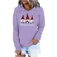 Sretan božićni duks žene gnome grafički duksevi dugi rukav kapuljač sa kapuljačom, ležerne pulover vrhove
