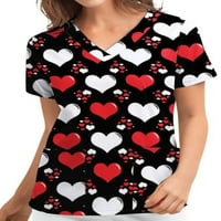 Ženski ispis srca tiskani vrhovi plus veličine V-izrez Fun T majice Radna uniforma TEE sa džepovima