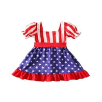 Seyurigaoka Dan neovisnosti haljina s kaišom, dječjim djevojkama ruffled zvijezda Stripe Stripe Print