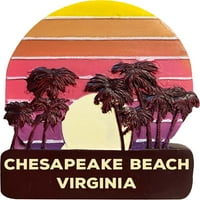Chesapeake Beach Virginia Trendy Suvenir Ručna oslikana smola hladnjak Magnet zalazak sunca i palmine