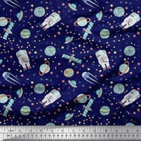 Soimoi Blue Georgette viskoza Tkanini astronaut i planeta Galaxy Print Šivaći šipka tkanina