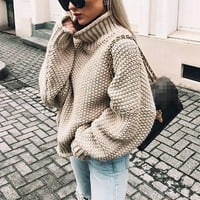 Ketyyh-CHN pad džemperi prevelirani pleteni pulover labavi džemper bež, m