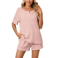 Ženske pidžame Postavite čvrste boje kratkih rukava i elastične kratke hlače Mekana odjeća za noćnu
