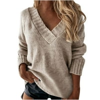 Voncos džemperi za žene - dugi rukav V izrez na pulover caresu Ležerne ženske džempere vrhovi Khaki