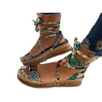 Gomelly Womens čipke up sandale vezati haljina ljetna ravna platforma gležnjače modne cipele