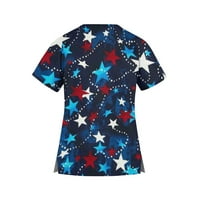 Ženski vrhovi V-izrez za tiskanu bluzu Neovisnost Dan Dame Modni kratki rukav Ljetni tunici Tors tamno