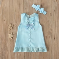 B91XZ Djevojke 'Haljine Maxi Outfit Baby bez rukava Postavite Ležerna haljina + trake za glavu Djevojke