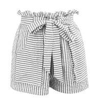 Ženske ljetne kratke hlače Stripes Bowknot Ruffle visokog struka široke noge Slatke ležerne salone sa