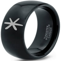 Tungsten Asterisk Star Simbol glifne band prsten muškarci žene udobnost fit crna kupola polirana