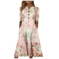 Umitay Maxi haljina Ženska ljetna ležerna štampa modna V-izrez kratka rukava s kratkim rukavima Swirt