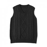 Ženske ženske modne džemper čvrste boje V-izrez bez rukava bez rukava s džemper od prsluka Black XL