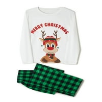 Božićne pidžame za obitelj, pismo elk print O-izrez dugih rukava + karirane duge hlače za roditelje