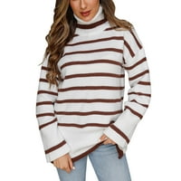 Pedort Womens Crewneck džemperi s dugim rukavima rebrasti pleteni pleteni pulover Duks vrh Bijeli, XL