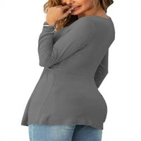 LADIYO Women V-izrez Prednja košulja za blube s dugim rukavima Elegantna majica Sexy Slim Sexy Pulover