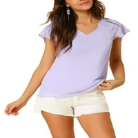 Allegra K Ženska ljetna šifon bluza Pleat V izrez Čap rukav polukružna košulja