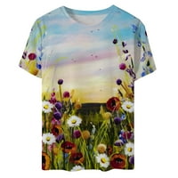 Žene Leptir cvjetni tisak uređen grafički bluza Crewneck Majice kratkih rukava Modni tunik Svakodnevne