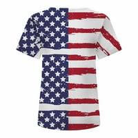 Dianli Četvrta srpnja Košulje za žene okrugla vrat Tunika Američka zastava Star Striped Print kratkih