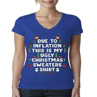 Divlji bobby smiješna politika inflacija ružna džemper tee božićne žene junior fit v-izrez tee, kraljevske,