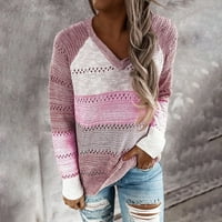 Hupta džemperi za žene modne žene casual patchwork v-izrez dugih rukava bluza bluza