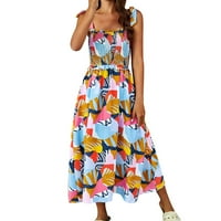 Miayilima Ljetne haljine za žene Žene Ljetne haljine kravata Squap Square Crsted Smas Flowy Floral Print Boho Maxi haljina