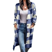 Ženski odobrenje plus veličine, tipka za plišne vrhove Pleteni ispis labavi kardigan sa džepnim jaknom