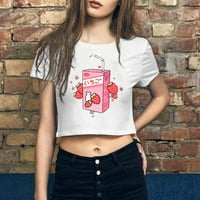 Majice za žene Slatka gljiva uzorak usjeva cvjetni print posada kratkih rukava majica TEE majica top