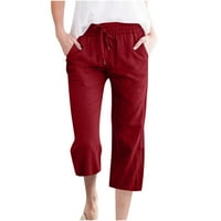Elaililye Fashion Ženske hlače Ležerne prilike pamučne posteljine čvrste boje elastične labave hlače