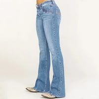 Žene srednje struka traperice za vez za vez za ispružene pantalone Jeans Leisure Moderne pantalone