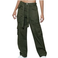 Teretne pantalone za žene u ulici sa više džepova modna maha struka široka noga hlače