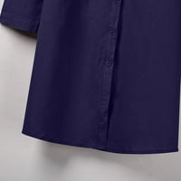 Ljetne haljine za žene tiskane V-izrez A-line Duljina koljena, haljina za rukavu za odmor Blue XXXL