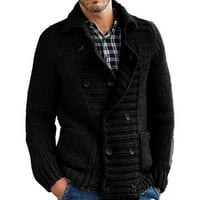 Tkinga modni pad i zimska muški modni kardigan topli kapuljač s kapuljačom džemper pletena jakna - crna