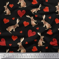 Soimoi Beige Rayon tkanina Bunny & Heart Print tkanina od dvorišta široko