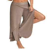 Ženske pantalone široka noga Palazzo Pant Solid Color Yoga Hlače Žene Labavi dno Workout Light Brown