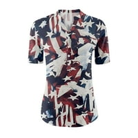Košulje od 4. jula za žene Trendy Dressy Ležerne prilike Henley Tops V izrez Kratki rukav UP UP UP American