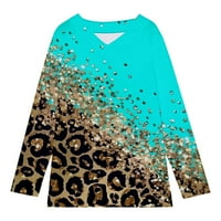 Bluze za žene V izrez Dugi rukav Leopard Print sa finim sjajem