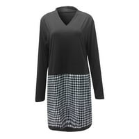 Haljina za žene, ženska casual haljina V-izrez čvrste boje patchwork dugih rukava siva xl