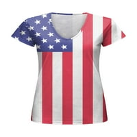 Seksi ples za žene Ljetne vrhove V izrez T Majica US Zastava Štampaj Majica Loose Tee Radna tunika Bluza