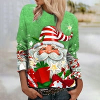 Vrhovi za žene božićne ružne Xmas Santa Claus tiskane košulje Crewneck Holiday Loose Tunic Comfy Lagani