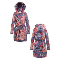 Ženski zimski kaput - zima topla srednja dužina velikog tiskanog vintage stila pamuk sa kapuljačom Multi-Color XL