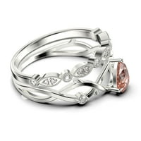 BOHO & HIPPIE 1. Karatni kruški rezani morgatit i dijamantni morska jedinstveni zaručni prsten, vjenčani
