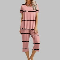 Miluxas Womens Y2K prevelizirani zadani rasporedi prodaja Ženska štamparija okrugla vrat kratkih rukava za spavanje i hlače postavljaju loungewear pidžama sa džepovima Pink 8