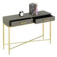 Pemberska redacna stola sa modernom konzolom u sivoj fau kožnom zlatnom drvenu finišu