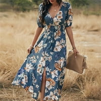 Ljetna haljina Ženska haljina cvjetni print v izrez Modni odmor u stilu srednje rukave za žene
