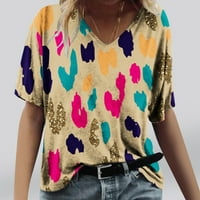 Ženske vrhove Dressy Casual Comfy Lagana prozračna labava fit majica Cvjetni V-izrez Skraćena ljetna
