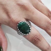 Malachit Mans prsten, prirodno zeleno malachit, duhovni, srebrni nakit, srebrni prsten, rođendanski poklon, teški muški prsten, arapski dizajn, prsten od osmanskog stila, Ring, Turska mens ring
