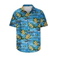 Charella Muška majica na plaži 3D Neging Havajski print Short rukava Lapel Dugme Down Majica Top Blue,