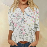 Hanas vrhovi ženski trendi pulover, Henley okrugli vrat casual rukav tunik, prekrasan cvjetni ispisani