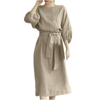 Hueok haljine za žene plus veličine V-izrez Soild Color čipka kratkih rukava modna casual duga haljina