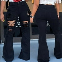 Modni ženski gumb raštrkani patentni zatvarači hlače traperice rupe casual pantalone